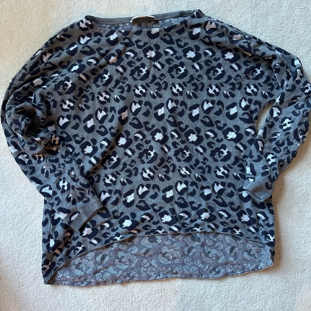 LOFT Charcoal and Navy Animal Print Sweater